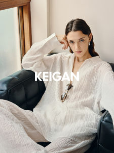 Libeco Minimalist Washed Linen Light Weight Shirt And Long Vest Set Wave Texture Straight Leg Pants Natural Waist Long Trousers