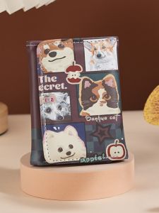 Ví Đựng Tiền Xu Hoạt Hình Cỡ Nhỏ Dung Tích Lớn Nhiều Khe Cắm Ví Đựng Tiền Xu Hình Mèo Và Chó Cổ Điển Gấp Ba Ngăn Đựng Đồ