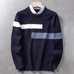 Mens Fashionable Warm Shirt Collar Knitted Sweater Autumn Winter Long Sleeve Base Layer Clothing Business Casual Style