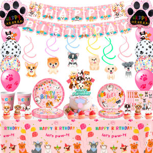 fruitful party | Puppy Birthday Decorations99 Pcs Puppy Party Decorations & Pink Dog Tableware Set- Plates Cups Napkins & Balloons Cupcake etc