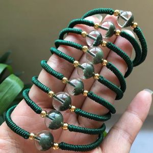 Natural Crystal Green Ghost Single Half Bowl Bracelet Woven Hand Rope for Men And Women Lucky Charm Fashion Jewelry Accessory