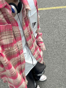 Frayed Pink Plaid Fetish Shirt Boys American Retro Handsome Hiphop Fancy Checked Shirt Long Sleeves