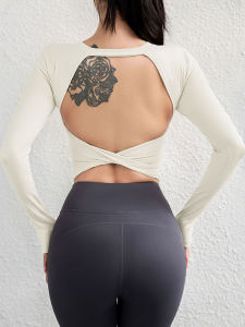 Backless Fitness Clothes Womens Fixed Chest Pad Pilates Short Sleeve Dance Sports Yoga Uniform Nylon Fabric Quick Dry Sweat Absorbent