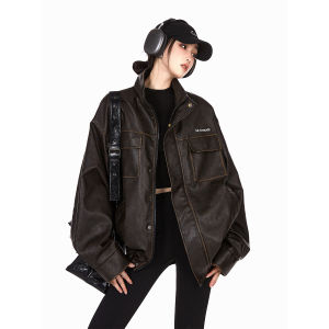 American Style Thickened Cotton Jacket Leather Coat Womens Spring Autumn New Arrival ICH MODE Commute Style Zipper Closure