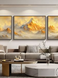 ภาพตกแต่งพื้นหลังโซฟาในห้องนั่งเล่นสไตล์โมเดิร์นเรียบง่าย ภาพสามส่วน หัวเข็มขัดที่มั่นคง ภาพวาดฝ้าสีน้ำมันบนผ้าไนลอน อบอุ่นและหรูหรา