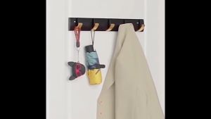 Nordic Wall Hook Rack – Space-Saving Folding Coat Organizer with Invisible Hooks | Black & Gold Modern Entryway Shelf