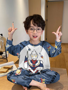 Childrens Pure Cotton Long Sleeve Sleepwear Autumn Style Home Clothes Warm Anti-static Moisture-wicking Breathable for Boys