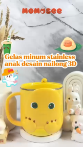 Momosee Gelas Anak Stainless Sedotan Anak Nailong 3D Gelas Minum Tahan Suhu Anti Tumpah 260ml BB46