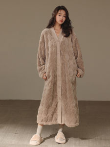 me home wear | Thick and Fleece Coral Velvet Womens Robe for Fall Winter