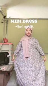 MIDI dress Rayon Premium Motif Bunga Sakura Terbaru Realpict!💯