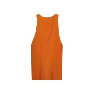 YUEZHONGWEI | Red Ice Silk Knitted Strap Vest Women Summer Outwear Unique Beautiful Dopaamine Slim Fit Sleeveless Top V Neck Single Button