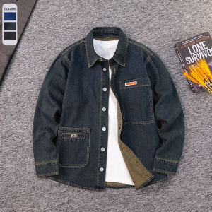 Fashion Denim Shirt Mens Retro Large Pocket Design Loose Casual Simple Autumn Long-sleeved Cargo Cowboy Shirts Korean