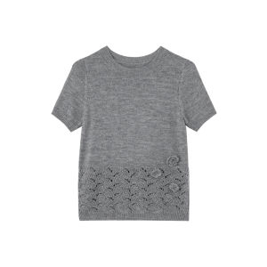 Lace Hollow Floral Knitted Short Sleeve T-Shirt Slim Fit