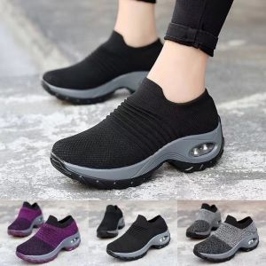 Women Korean Fashion Slip On Sock Shoes Lightweight Breathable Thick Bottom Casual Running Shoes For Women