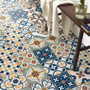 Mediterranean Style Balcony Thickened Wear-resistant Vintage PVC Floor Sticker Frosted Tile Self-adhesive Bathroom Wallpaper