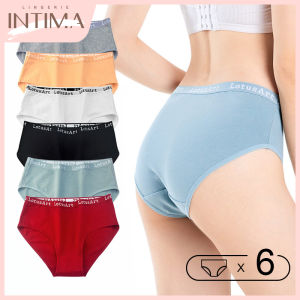 INTIMA 6PCS Letter Plus Size Panties for Women Mid-waist Cotton Panty Underwear High-Elastic Breathable Antibacterial Crotch Briefs M-XXL