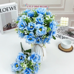 Cụm Hoa Thủy Tiên 7 Bông điểm hạt dài 36cm Bó Hoa Cắm Điểm Trang Trí Cưới. Hoa Lụa Decor