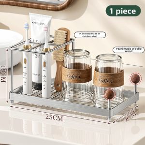 YONGLE | Stainless Steel Toothbrush Tumbler Storage Shelf Bathroom Organizer