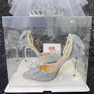 Wedding Shoes Womens High Heels French Style Princess Beautiful Sandals Bridal Evening Gown Two-Way Wear Crystal Shoes