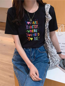 เสื้อยืดคอกลมแขนสั้นผ้าฝ้ายสีดำสำหรับผู้หญิง เสื้อเชิ้ตชั้นในสีขาวพื้นฐาน เสื้อเชิ้ตทรงหลวม ทรงเข้ารูป แฟชั่นฤดูร้อน