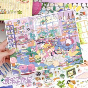 Kawaii Music Studio 3D Illustration Studio Landscape Sticker  DIY Pocket Cabin Scene festival gift ﻿