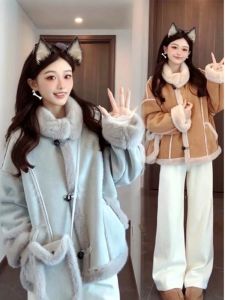 Áo Khoác Da Lông Mèo Dày Dặn Cho Nữ Mùa Đông Phong Cách Hàn Quốc Rộng Rãi Thoải Mái Chất Liệu Nỉ Kiểu Dáng Đơn Giản