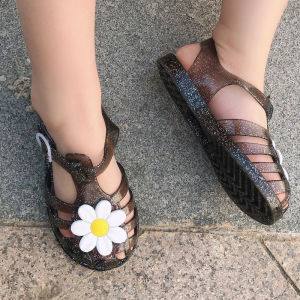 Summer Kids Roman Jelly Peep-Toe Sandals Children Floral Soft-Soled Beach Shoes Girls Hollow Water Shoes Everyday Casual Sandals