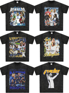 Cristiano Ronaldo Real Madrid Champions League Short Sleeve T-Shirt Football Stars Youth Casual Cotton round Neck T-Shirt