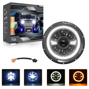 7 Inch Round Headlight For Offroad Wrangler JK TJ CJ Moto Angel Eye Headlamp Wrangler H4 Hi/Lo Beam Headlight 12V