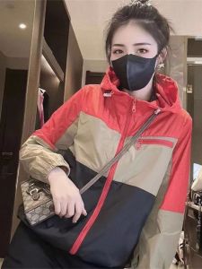 DVDK | Womens Sun Protection Jacket Design Sense Color Block Hooded Loose