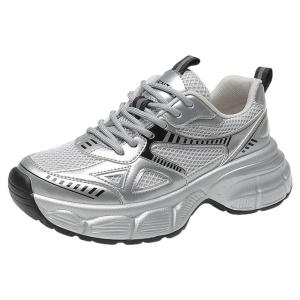 DUSTO | Silver Thick Heel Elevating Dad Shoes Women