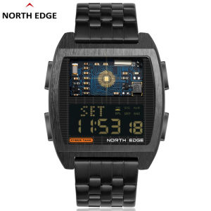 NORTH EDGE CYBER TANK world time calendar hourly time military mens watch 50M waterproof