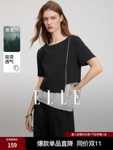 Modern Design Sense Spliced Short Sleeve Womens T-shirt ELLE Summer New Style Lyocell Silk Fashion Zipper Top Cotton Blend