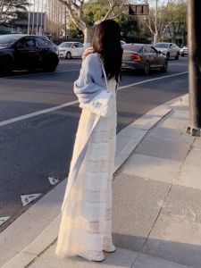 Lace Strap Dress Womens Loose Slimming Long Dress Spring Autumn New Korean Style Inner Wear Gentle High Waist Lazy Style