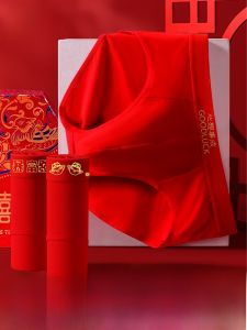 MiiOW | Red Cotton Triangle Underwear For Men Antibacterial New Year Catman Pure Cotton Underpants Mid Waist Youth Fashionable Briefs