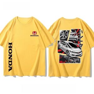 Honda | Honda Civic Motorcycle Short-sleeved Classic Modified Car Culture JDM Car Racing Fan T-shirt Club Mens Top