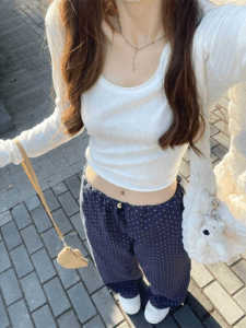 Blue Polka Dot Wide Leg Pants Womens Loose Casual Thin Autumn Winter High Waist Straight Tube Sweatpants Long Pants