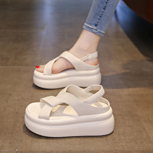 Womens Summer Casual Thick Bottom Heels Sandals Silver Glitter Platform Roman Beach Shoes Comfortable Breathable Slip-On