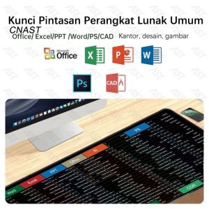 Mouse Pad 60x30cm Tebal 2mm - Desain Shortcut & Hitam Polos Anti Selip Awet!