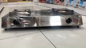 RINNAI รุ่น RT-902A หน้าเตาสแตนเลส หัวเตาทองเหลือง พร้อมอุปกรณ์ หัวปรับเซฟตี้มีปุ่มกด ครบชุด