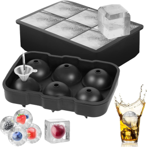 Silicone Ice Molds and Trays Large Size Ice Maker in the Shape of Spheres and Cubes Perfect for Cocktails Whiskey