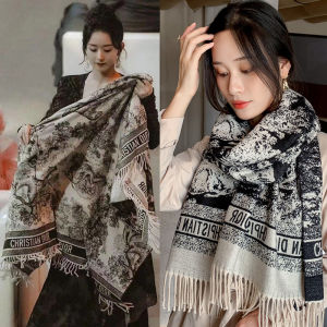 Zhao Liying Same Style Womens Scarf 2024 Autumn and Winter New Outerwear Ink Painting Cashmere-like New Chinese Tassel Shawl