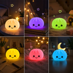 Bandai | Cute Luminous Dumpling Squeezing Toy Soft Decompression Colored Lamp Glowing Night Light for Bedroom Decor Desk Ornament and