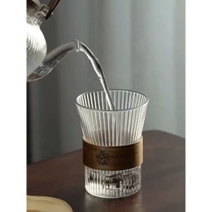 Cốc thủy tinh trà/rượu/cafe chịu nhiệt có vòng gỗ chống nóng chống bỏng 300ml-HAUSE