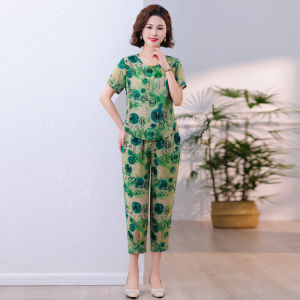 Áo Thun Tay Ngắn Và Quần Dài Năm Phần Mới Mùa Hè 2025 Áo Sơ Mi Rộng Rãi in Họa Tiết Thời Trang Trung Quốc Phong Cách Mới