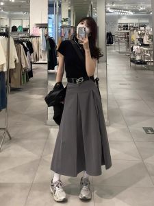 Pear Shapes Gray Skirt Spring and Autumn Plus Size Fat Sister mm Slim Looking Covering a-Line Suit Pleated Dress