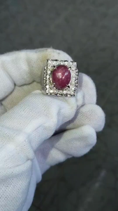 T90แหวนเงินแท้พลอยทับทิมมีสตาร์พร้อมส่ง