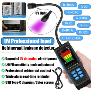 Upgraded UV detection refrigerant leak halogen leak detector R22/R32/R410a refrigerant gas detection refrigerator air conditioning Freon detection household detection instrument USB charging triple alarm