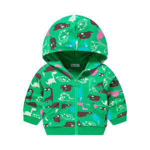 Full Printed Dinosaur Childrens Clothing Spring and Autumn Clothing Thin Childrens Small Coat Boys Zipper Shirt Cotton Baby Boys Hooded Sweater