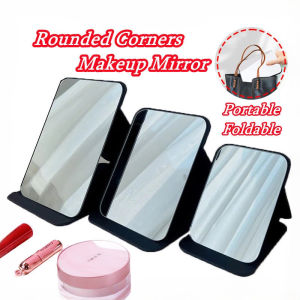 Leather folding mirror Rounded Corners Table Makeup Mirror Portable Mirrors Adjustable Desktop Foldable Black